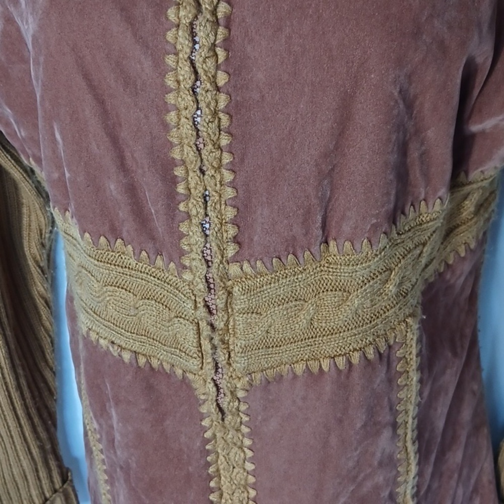 Vintage 70s Knit/velvet Coat/sweater Penny Lane Embroidered, dual zip - Picture 4 of 8